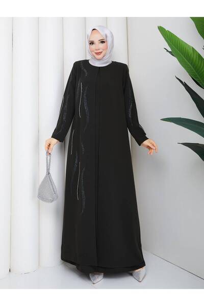 KMKkombin Women's Stylish Elegant Abaya Dress with Sleeves and Front Details