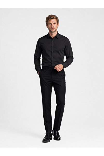 Etikmen Cămașă neagră pentru bărbați, slim fit, cu nasturi pătrați