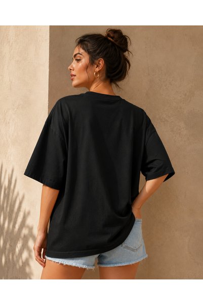 fingerjewerly Women's Cherries Leopard Printed Oversize T-Shirt Unisex 80% Cotton Boxy Fit Streetwear T-Shirt Thick Textured