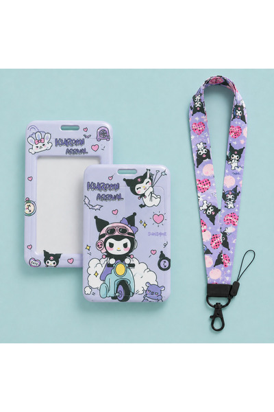 synshop Cute Cat Kuromiii Patterned Neck Strap Drawstring Card Holder Id and ...
