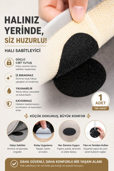 Ercazzo 1 Adet Halı Kilim Kaydırmaz Sabitleyici Cırt Ped Kendinden Yapışkanlı Yıkanabilir Halı Tutucu, Paspas ve Örtü Sabitleme Aparatı