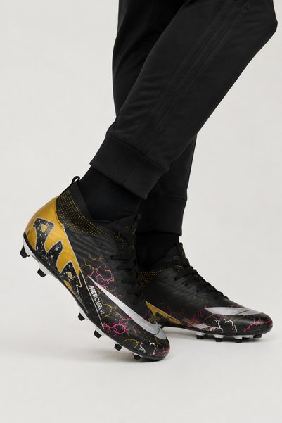 Jagulep Men's High Ankle Football Turf Cleats with Socks Black - Gold