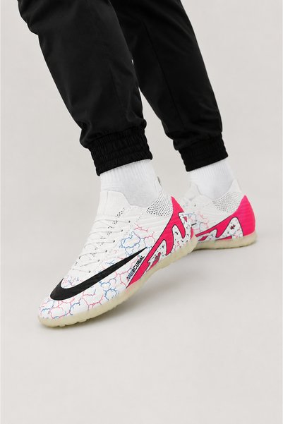 Jagulep Men's High Ankle Football Turf Cleats with Socks White - Fuchsia