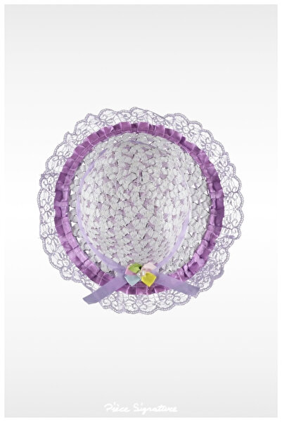 PIECE SIGNATURE Mercerized Children's Hat with Pearls and Lace (Age 2-6) (Lilac)