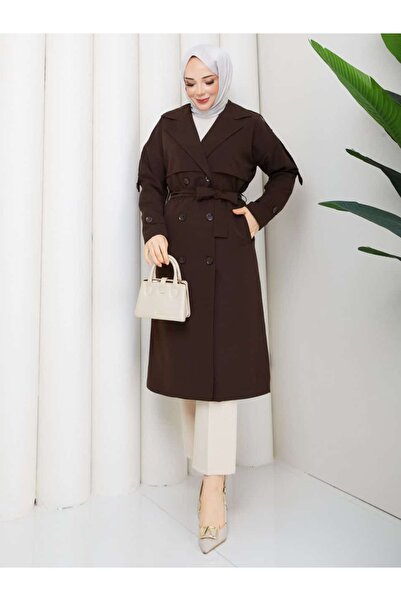 Vibeys Moda Women's Belted and Button-Detail Trench Coat