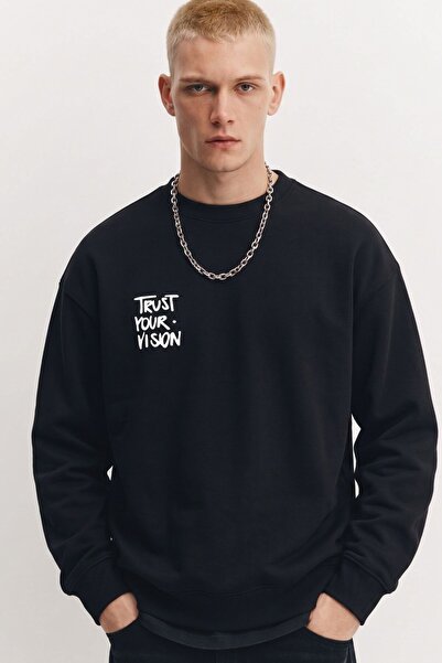 The Champ Clothing Men's Oversize Sweatshirt Trust Your Vision Printed Black ...