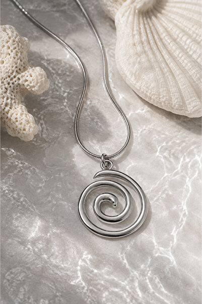 Sylvera Shop Eterna Spiral Steel Necklace (Silver Color)