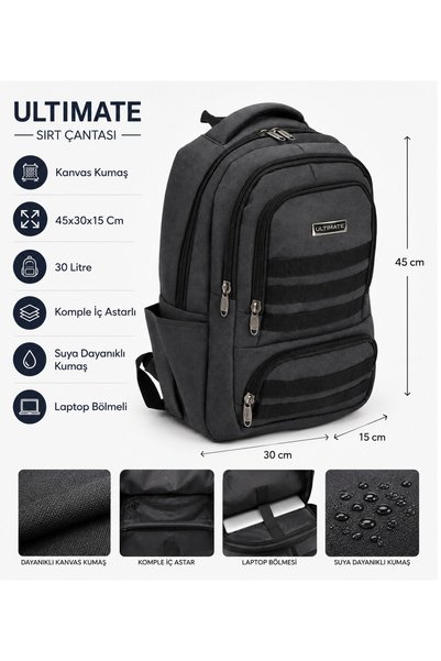 ULTIMATE BAG Kanvas Sırt Çantası Keten Sırt Çantası Kumaş Sırt Çantası Su Geçirmez 45x30x15Cm Laptop Bölmeli