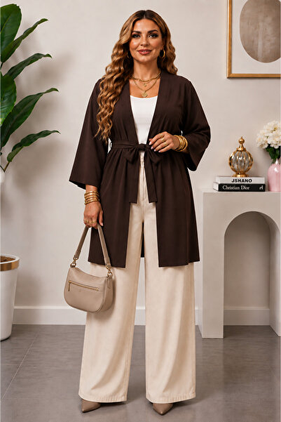 CNG MODA Plus Size Ayrobin Belted Short Kimono