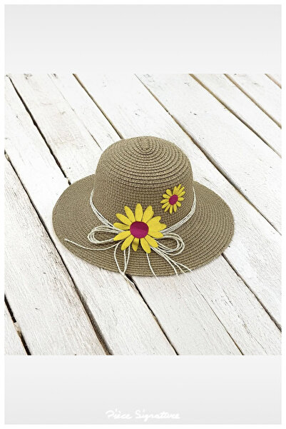 PIECE SIGNATURE Luxury Straw Girl's Hat with Flower Detail (Age 3-8)