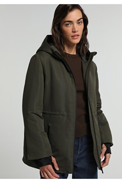 Colin's Regular Fit Plain Lined Zippered Water Resistant Women's Green Raincoat
