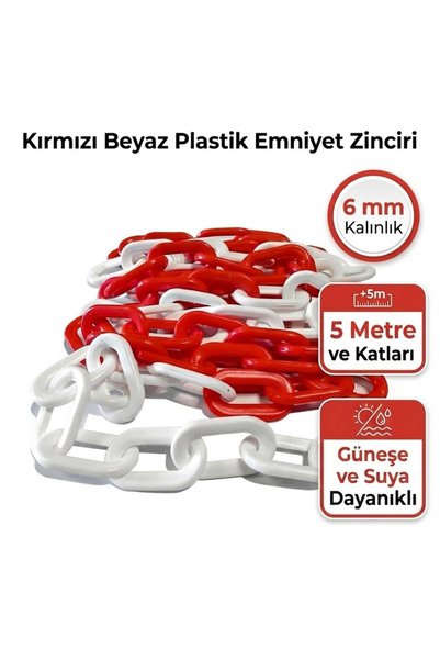 tikpaket 1.kalite Kırmızı Beyaz Plastik zincir 6mm genişlik 5 metre uzunluk