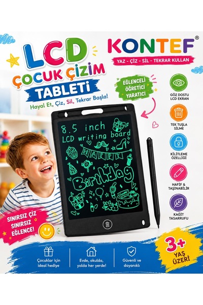 KONTEF 1. 5 İnç LCD Çocuk Çizim Tableti Eğitici Yazı Tahtası Silinebilir
