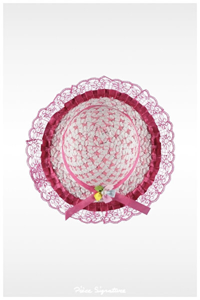 PIECE SIGNATURE Mercerized Children's Hat with Pearls and Lace (Age 2-6) (Fuc...