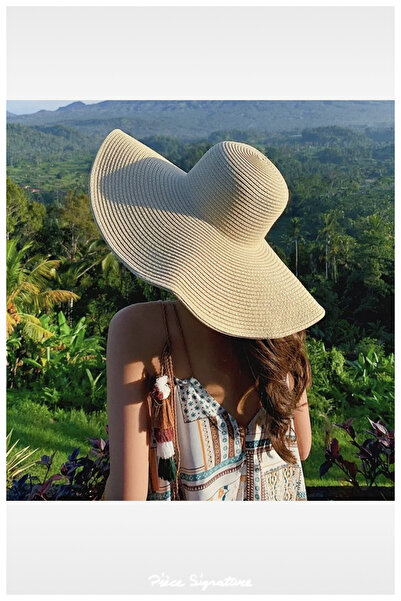 PIECE SIGNATURE Floppy Hat, Large Brim Luxury Straw Beach Hat (With Adjustmen...