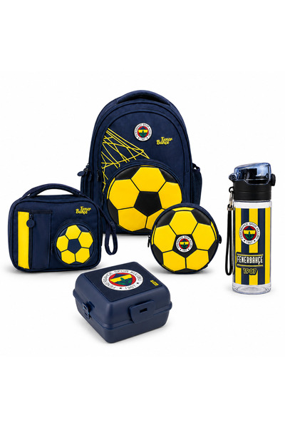 Fenerbahçe Futbol Topu Tasarımlı 5'li Okul Seti - Okul Çantası, Beslenme Çant...