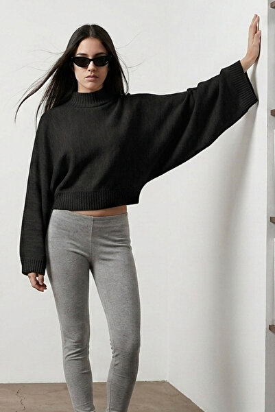 Şiir Dorg Soft Textured Wide Bat Sleeve High Neck Knitwear Women's Sweater & ...