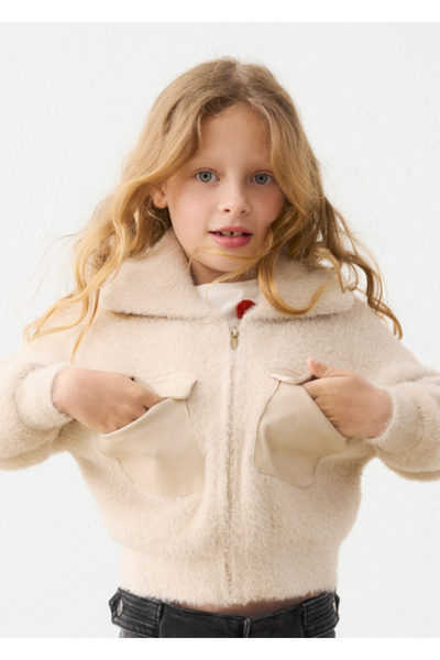 MAYORAL Cream Girls' Furry Cardigan 4330