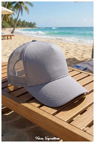 PIECE SIGNATURE Mesh Sports Unisex Hat (Grey) (5 Panels, Seamless Front Center)