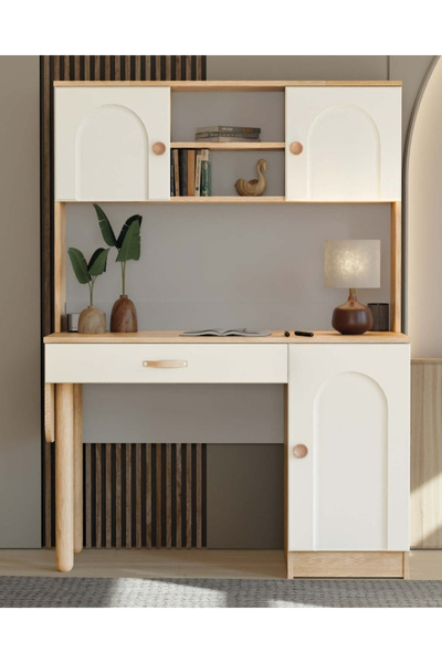 denimo Kitaplıklı Çalışma Masası / Komple MDF / Şık Tasarım / Ahşap Ayak