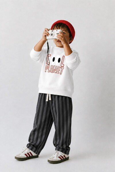 Monila Boy's Ecru Printed Sweatshirt and Anthracite Sweatpants Set