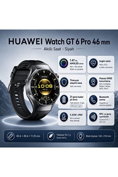 Huawei Watch GT 6 Pro 46 mm - Siyah