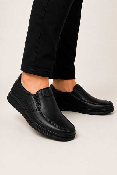 Jagulep Men's Orthopedic Genuine Leather Shoes Black