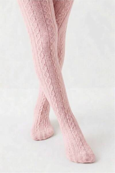DÜVEN Antikne ružičaste pletene detaljne mekane pamučne dečije najlonske čarape