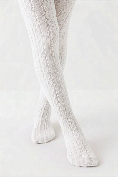 DÜVEN White Knitted Detailed Soft Cotton Children's Pantyhose