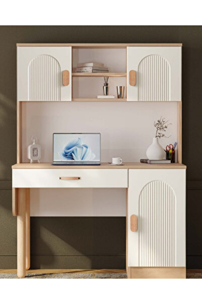 denimo Kitaplıklı Çalışma Masası / Komple MDF / Şık Tasarım / Ahşap Ayak