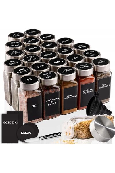 Other Set de 24 borcane de sticlă pentru condimente de 120ml + Pâlnie + Marke...