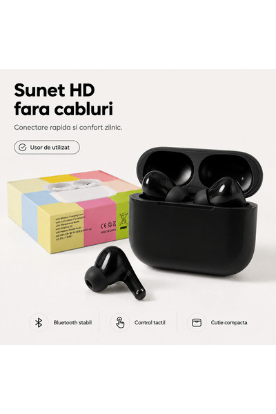 iTin Casti wireless TWS in-ear, Bluetooth, reducere zgomot, control tactil, c...