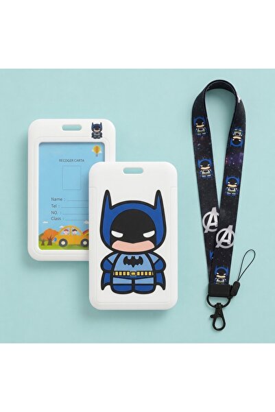 synshop Black White Batmannn Patterned Neck Strap Drawstring Card Holder Id a...