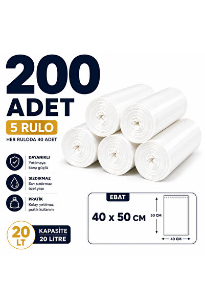 livaambalaj Mini Boy Çöp Torbası 40x50 cm Şeffaf Beyaz 5 Rulo 200 Adet Dayanı...