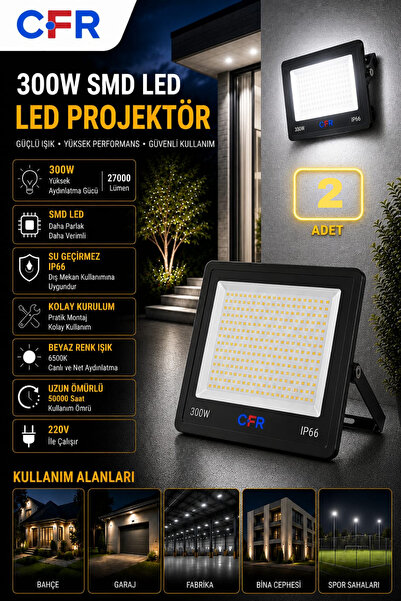 CFR LED AYDINLATMA 300W 27.000 Lümen 6500k Beyaz Işık Siyah Kasa Led Projektö...
