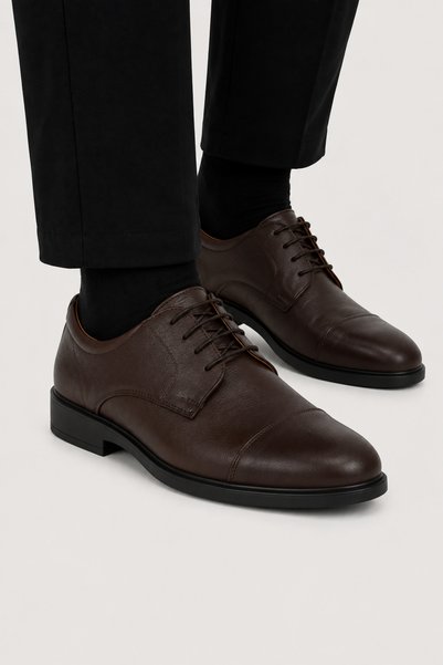 Jagulep Men's Orthopedic Comfort Sole Genuine Leather Shoes Brown