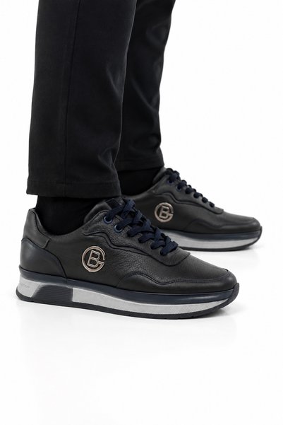 Jagulep Men's Thermo Sole Genuine Leather Shoes Dark Blue
