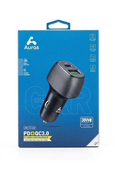 AUras Flash Car Charger PD+QC3.0 38W Total Output شاحن سيارة 38 وات من شركة ل...