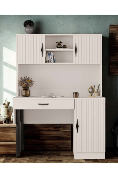 denimo Kitaplıklı Çalışma Masası / Komple MDF / Şık Tasarım / Ahşap Ayak