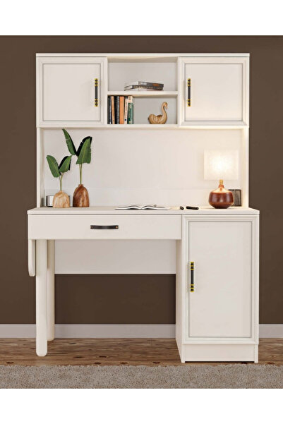 denimo Kitaplıklı Çalışma Masası / Komple MDF / Şık Tasarım / Ahşap Ayak