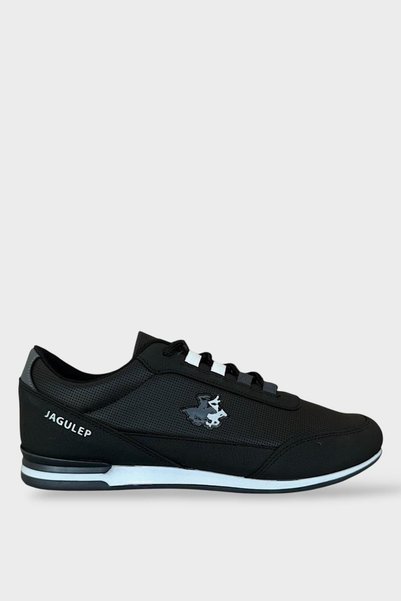 Jagulep Men's leather sports shoes black white