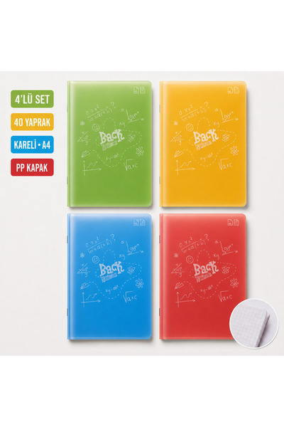 Srctech 4-Piece A4 Pp Cover Checkered Notebook Set – 40 Sheets Stapled Mixed ...