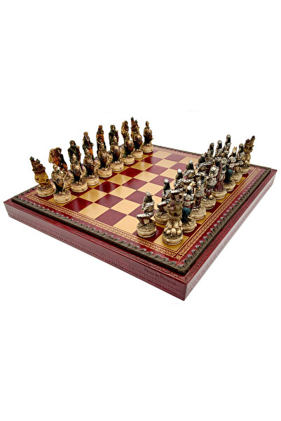 İTALFAMA Set de șah 3-în-1 „Schelete” 35×35 cm – Tablă din imitație de piele,...