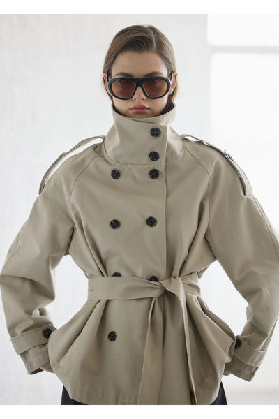 MODA AKSA 7761 RAİM DİK YAKALI KRUVEZE TRENÇKOT HAKİ