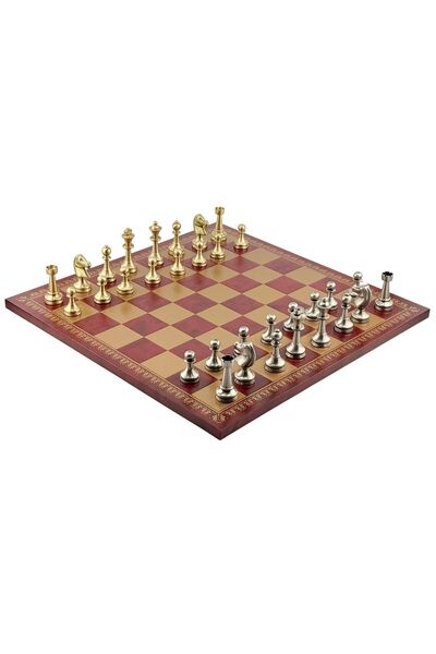 İTALFAMA Set de șah Staunton din alamă masivă 7.3cm + Auriu/Bordo - Tablă de ...