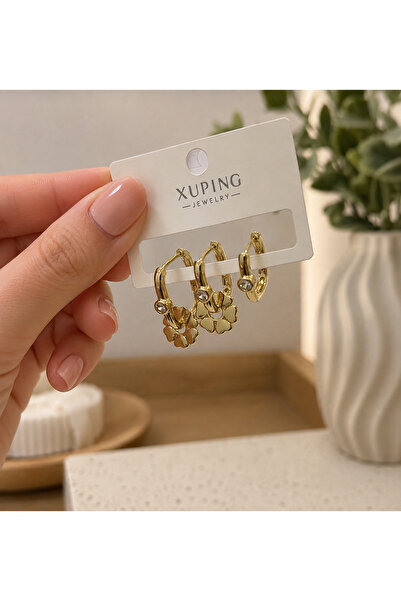ATELİER GİZEM Xuping kararmaz 14k gold çelik pır pır üçlü küpe