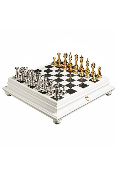 İTALFAMA Set de șah Arabescato exclusiv 47×47 cm cu sertar din marmură