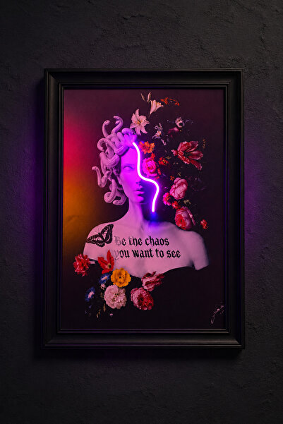 Konya Neon TR Medusa Çiçekli Neon Led Tablo – Dekoratif Tablo