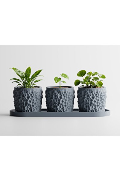 LayerCrew Set 3 ghivece cu tavă Piccola 7 cm 7.8 cm 22.1 cm Blue Gray