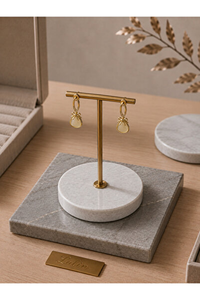 LALİN JEWELRY Fiyonklu kese taşlı küpe
